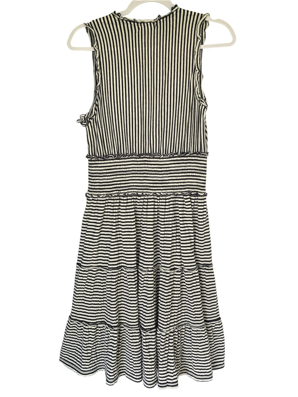 Max Studio Black and White Striped V-Neck Tiered Midi Dress - Picture 7 of 7